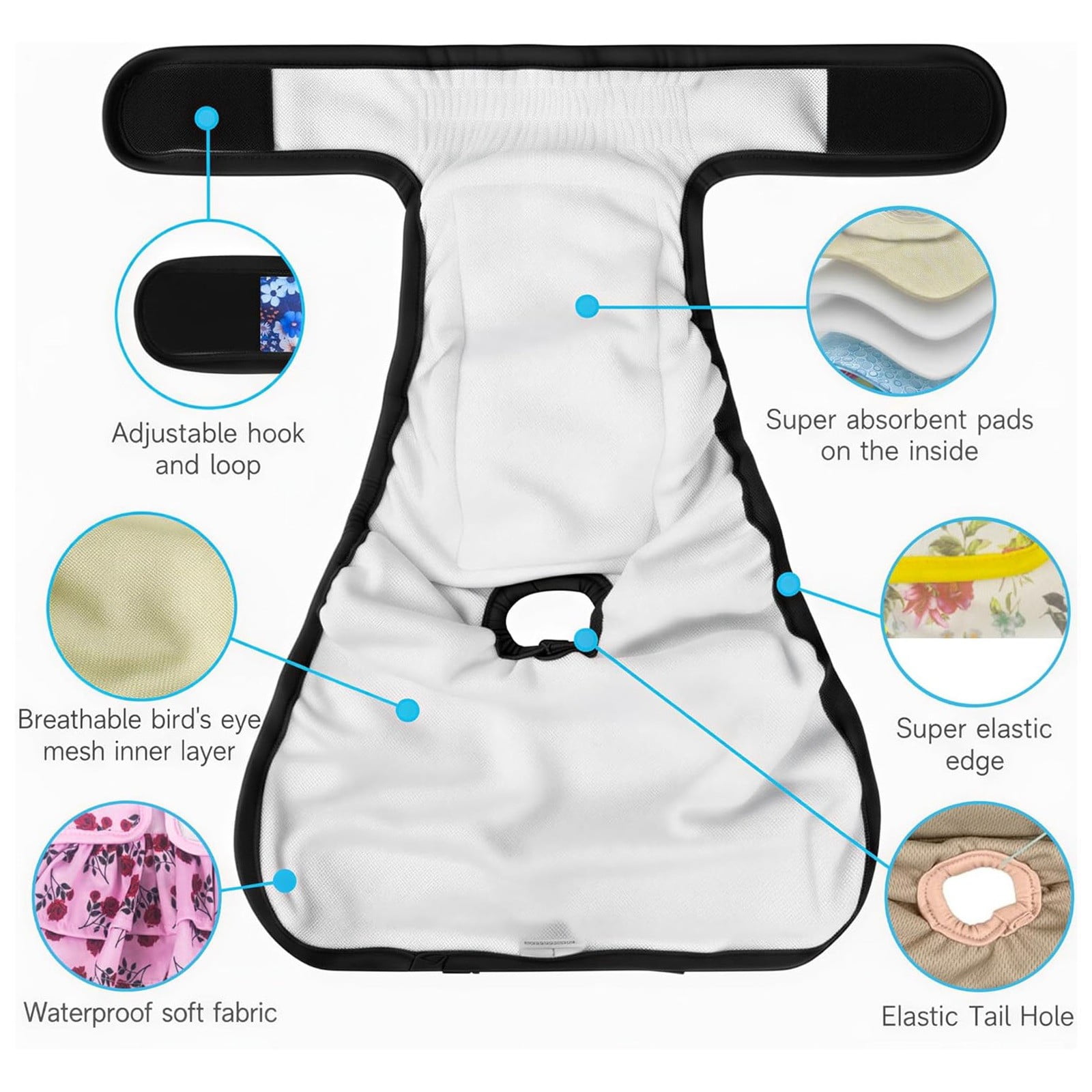 3 Pack Reusable Absorbent Leakproof Dog Diaper for Female Dogs in Heat Cycle Breathable Anti Side and Back Leakage