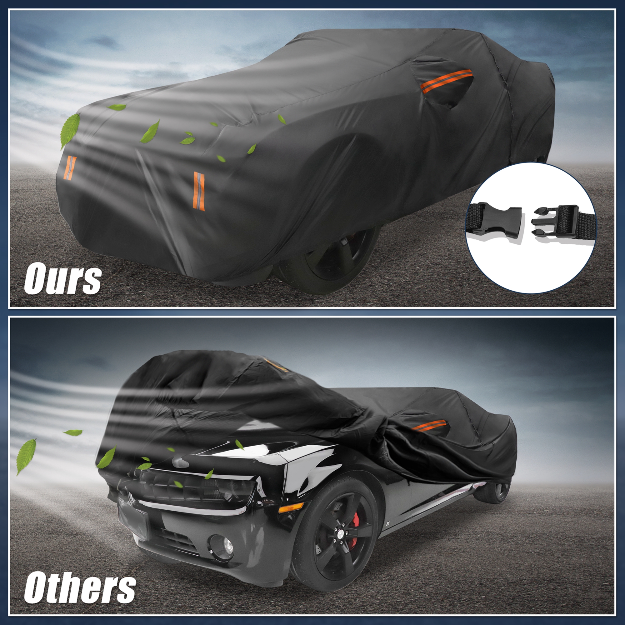 Unique Bargains Full Car Cover with Door Black for Chevy Camaro 2010-2021 195"x75"x49"