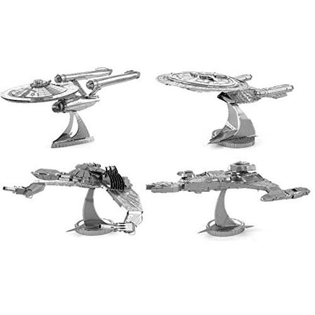 Metal Earth 3D Model Kits - Star Trek Set of 4 - USS Enterprise NCC-1701D - Klingon Vor'Cha Class - Klingon Bird-of-Prey - USS Enterprise