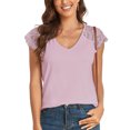 thumbnail image 1 of Camisa de encaje para mujer, escote en V profundo, ajuste holgado, color sólido, transpirable, blusa informal de verano para uso diario, color morado XL, 1 of 8