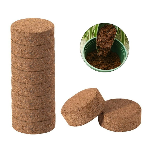 (10pcs Size: 30*10mm) Coconut Peat Nutrient Block Planting Block Compressed Pure Coconut Peat Coconut Peat