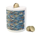 thumbnail image 3 of Nautical Piggy Bank, Abstract Pattern Sea Shells Sea Horse Corals Fish Rob Globe Maps Wavy Ocean, Ceramic Coin Bank Money Box for Cash Saving, 3.6" X 3.2", Blue Multicolor, by Ambesonne, 3 of 4