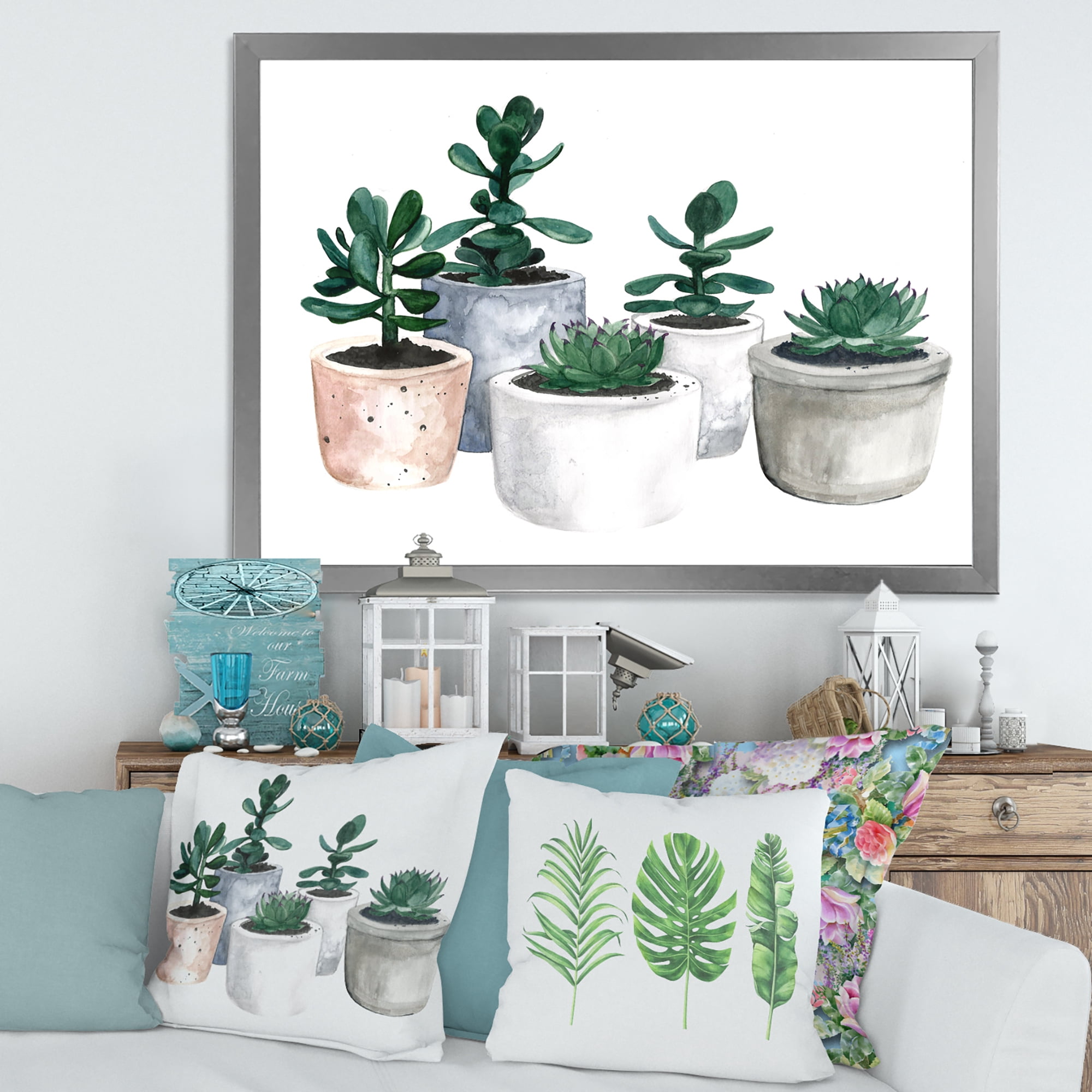 Designart 'Succulent and Cactus House Plants VI' Farmhouse Framed Art Print