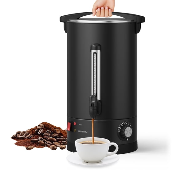Commercial Electric Coffee Urn Hot Beverage Dispenser - Double Wall Stainless Steel, Large Capacity for Catering, Parties, Events, Buffet - Easy Use, Black - 14L