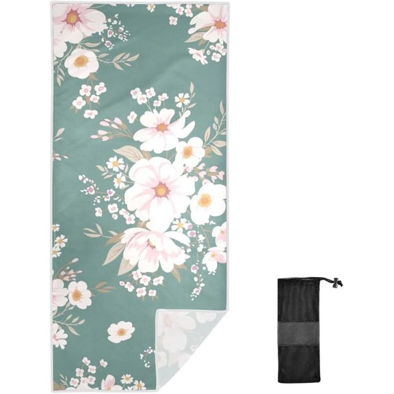 Coolnut 31"x71" Beach Towel with Travel Bag, Spring White Flowers Oversized Sand Free Beach Blanket Quick Dry Pool Bath Camping Towels for Travel