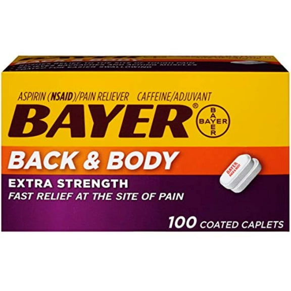 Bayer Extra Strength Back & Body 500 mg Caplets, 100 ea (Pack of 4)