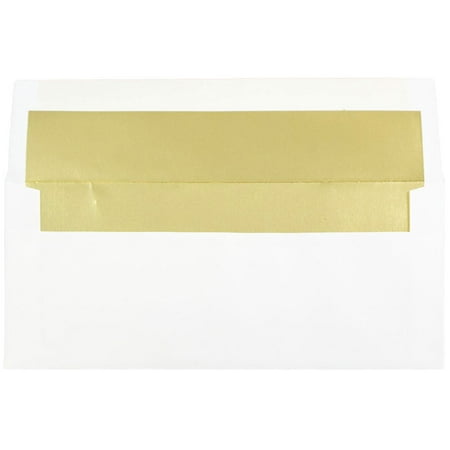 JAM Paper #10, Foil Lined Business Envelopes, 4 1/8 x 9 1/2, White with Gold Lining, (Best Paper For Envelope Liners)