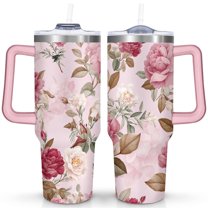 Modern Oil Painting 40 Oz Tumbler with Handle Lid and Straw, Stainless Steel Double Walled Vacuum Insulated Cup, Cute Birthday Gifts Tumbler for Women Men Friends