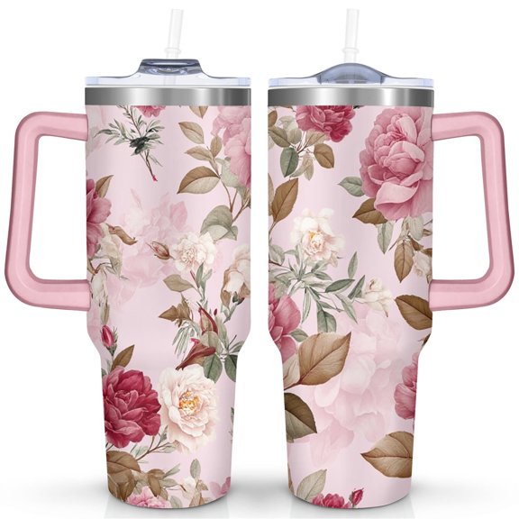 Modern Oil Painting 40 Oz Tumbler with Handle Lid and Straw, Stainless Steel Double Walled Vacuum Insulated Cup, Cute Birthday Gifts Tumbler for Women Men Friends