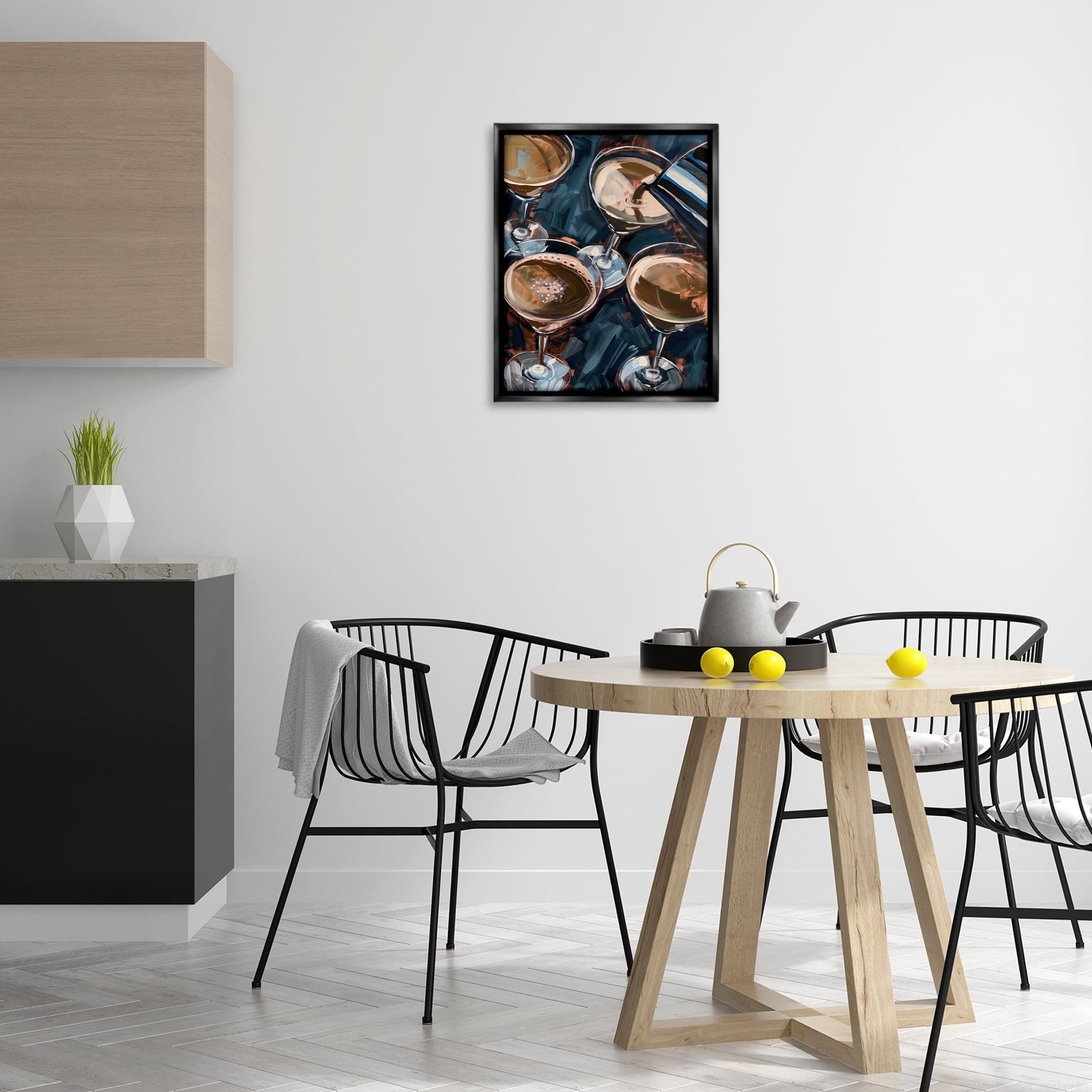 Stupell Industries Pouring Espresso Martini Food & Beverage Painting Black Floater Framed Canvas Art Print Wall Art, 17 x 21