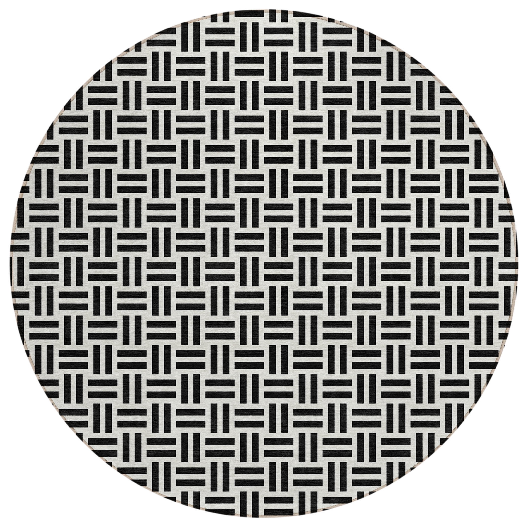 Addison Rugs Chantille Indoor/Outdoor Transitional Geometric Black Washable Round Rug, 8' x 8'