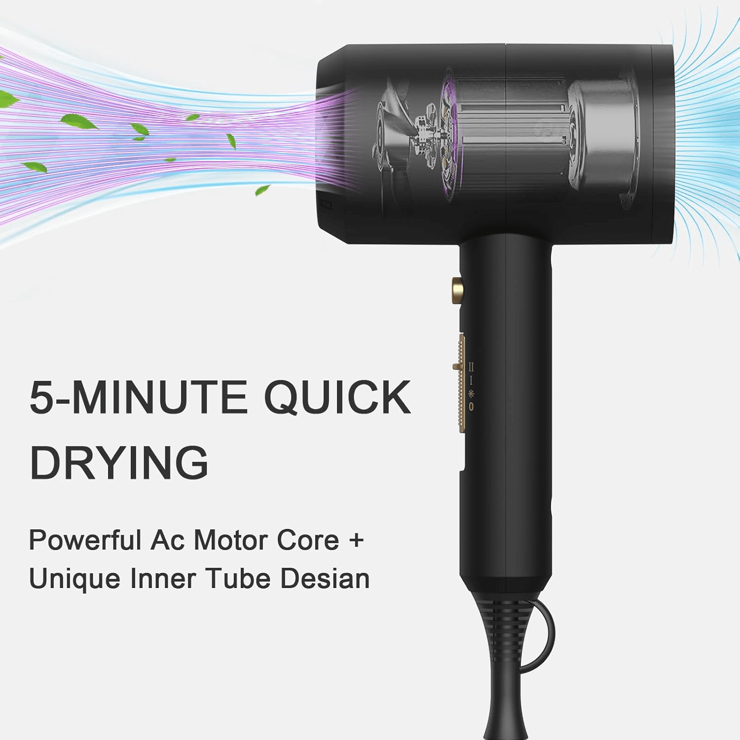 2025 1800W Professional Ionic Hair Dryer – Fast Drying with 3 Attachments for Salon & Home Use(Black)