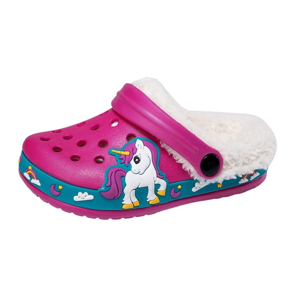 WUANDIXFA Toddler Lined Clog Slippers Winter Garden Sandals Kids House Shoes Warm Slip On Sneakers Cartoon Slides for Boys and Girls Children Indoor Outdoor (Red, 11.5)