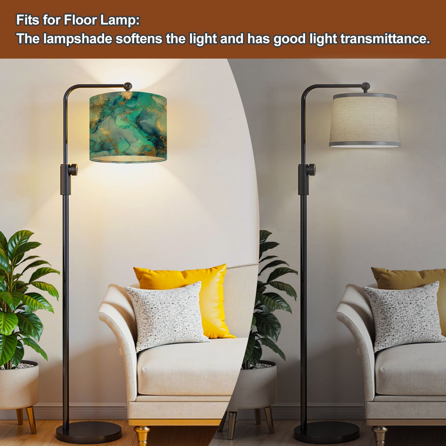 Lamp Shades Set of 2 Easy Assembly Gold Marble Alcohol Ink Blue Marble Watercolor Light Foil Drum Lampshades for Table Lamps Floor Lamps Pendant Light 13"x13"x10" Replacement Lamp Shade