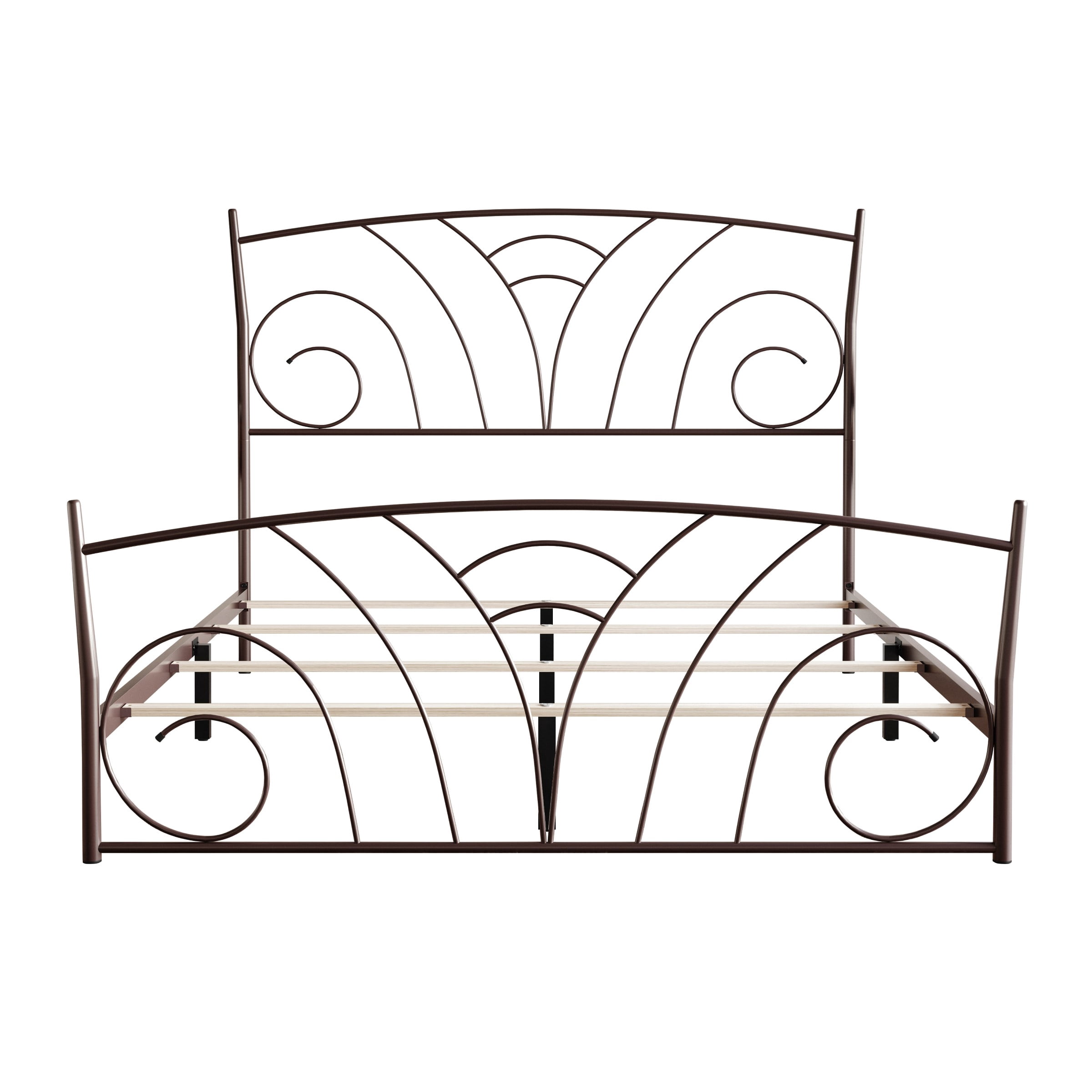 Home Design Essex Full Metal Bed Frame with Wavy Strip Design & Sturdy Metal Construction, Brown, Easy Assembly
