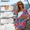 thumbnail image 6 of FKEKYI Womens Summer Shirt Set 2 Piece Sets Bohemian Daisy Flower Print Vacation Outfits Open Front Shirt Top & Shorts with Elastic Waist Beachwear Lounge Set, S, 6 of 7