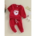 thumbnail image 3 of Jaweiwi Toddler Baby Boys Christmas Outfits 6 12 18 24 Months 2T 3T Santa Embroidery Long Sleeve Sweatshirts and Solid Color Long Pants 2Pcs Clothes Set, 3 of 9