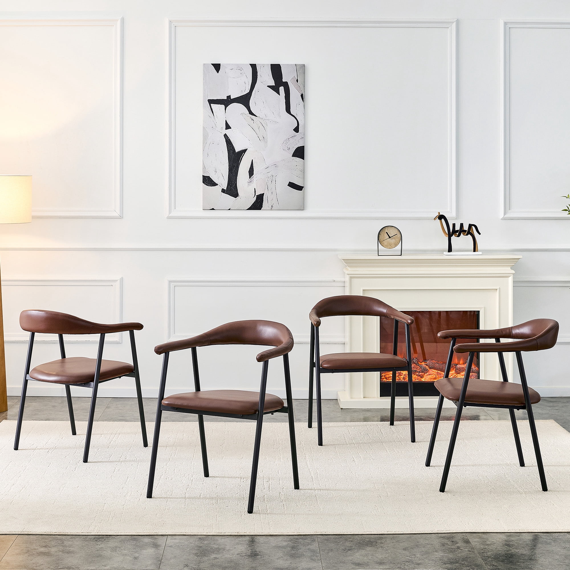 Leumius Dining Chairs Set of 4,PU Leather Dining Room Chairs with Cushion Seat and Metal Legs,Modern Minimalist Style Kitchen Chairs for Kitchen Living Room,Easy Assembly,Brown PU