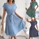 thumbnail image 2 of Women Floral Pleated Dress Summer Casual O-Neck Short Sleeve Ruched Bandage Midi Dresses Female Beach Boho Chic A Line DressesXL Gao Jinjia LED, 2 of 2