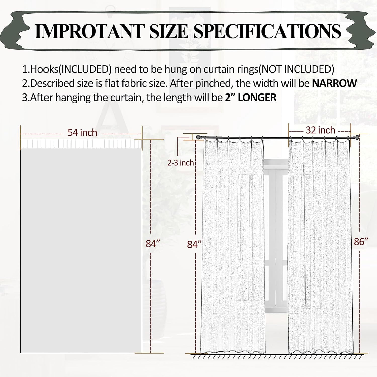 White Sheer Curtains 102 Inch Long 2 Panels, Thin Textured Linen Look Ceiling Curtains & Drapes for Living Room, Rustic See Through Window Treatments, Pinch Pleat Sliding Glass Door Curtain