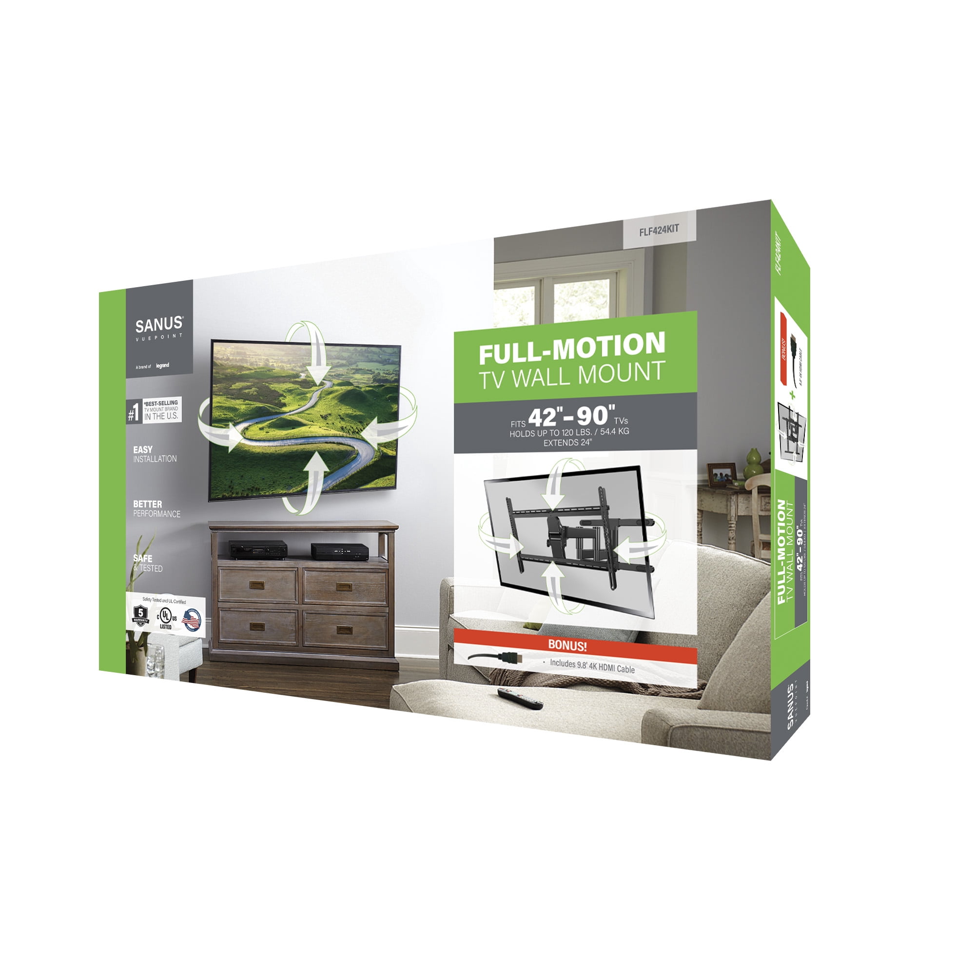 SANUS VuePoint Full-Motion TV Mount for TVs 42"-85" up to 120 lbs