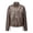Khaki, variant on Women's Stand Collar Faux Leather Jacket, Zip Front Drawstring Hem Motorcycle Outwear Coat with Pockets Streetwear Black M