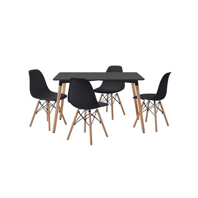 Comedor Alterego Rectangular Negro con 4 Sillas Negras