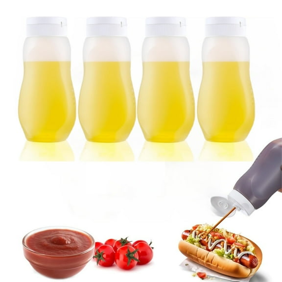 4 Pack 11 oz Condiment Squeeze Bottles for Ketchup Hot Sauce Liquids Oil with Caps for Condensed Milk and Mustard Salad Dressing Dispenser Clear Plastic Bottles Dressing Container HD PE BPA-free