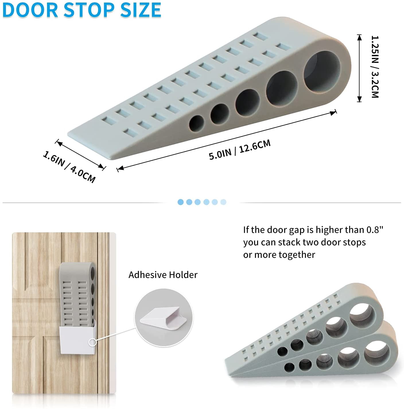 Door Stoppers for Bottom of Door - 12 Pack Rubber Security Wedge Stackable Heavy Duty Door Stop with Holder for Home Office Classroom on Carpet, Concrete, Linoleum & Wood House Warming Gifts New Home