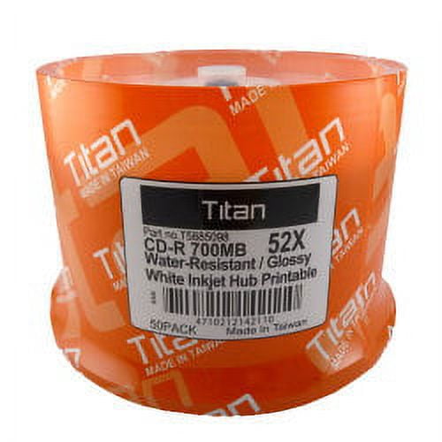 Water Resistant Glossy White Inkjet Metalized Hub Printable 52X CD-R Media (50 pack)