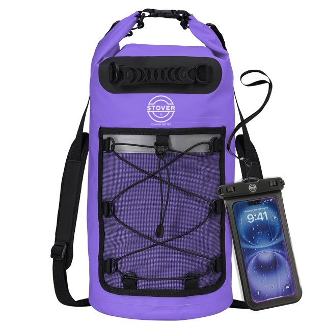 Mochila impermeable y seca STOVER con funda para teléfono, 30 L, color morado