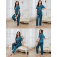 thumbnail image 3 of Womens Silk Satin Pajamas Set 2pcs Short Sleeve Button Down Pajama Set Womens Satin Sleepwear Set with Long Pant Womens Soft Loungewear Set, S-XXL, 3 of 11