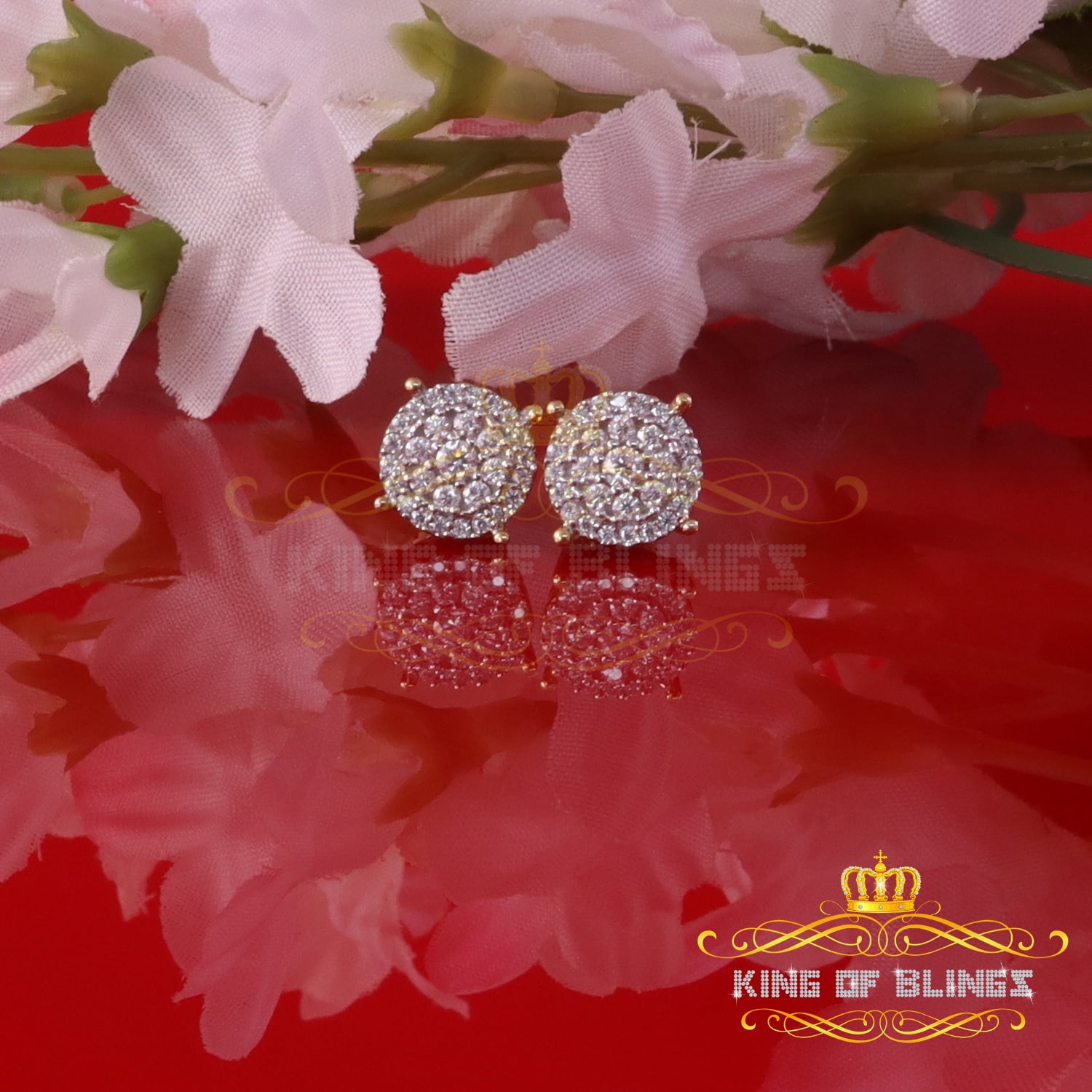 King of Bling's Men's/Womens 925 Silver Yellow 0.50ct VVS 'D' Moissanite Round Stud Earrings