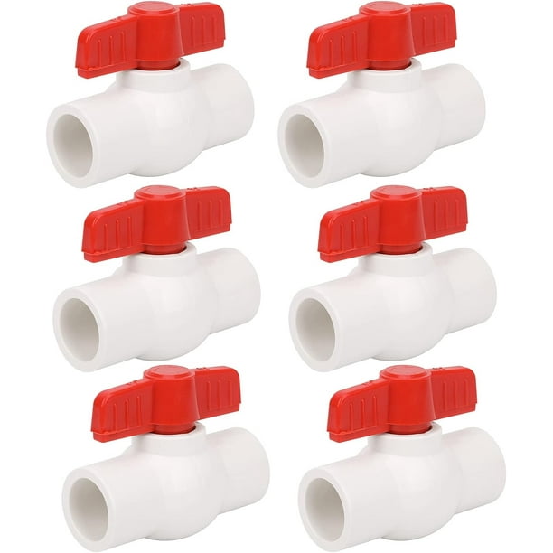 6 piezas 1/2 "válvula de bola de PVC válvula de cierre de tubería de agua con mango en T rojo para líneas de suministro de agua fría, sistema de instalación de tuberías de riego (enchufe x enchuf