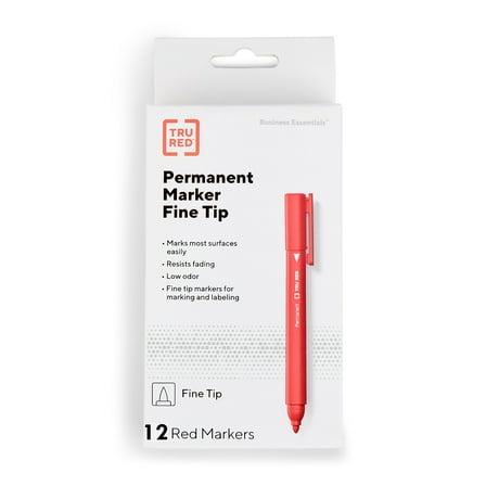 Staples TRU RED Pen Permanent Markers Fine Tip Red Dozen TR54539