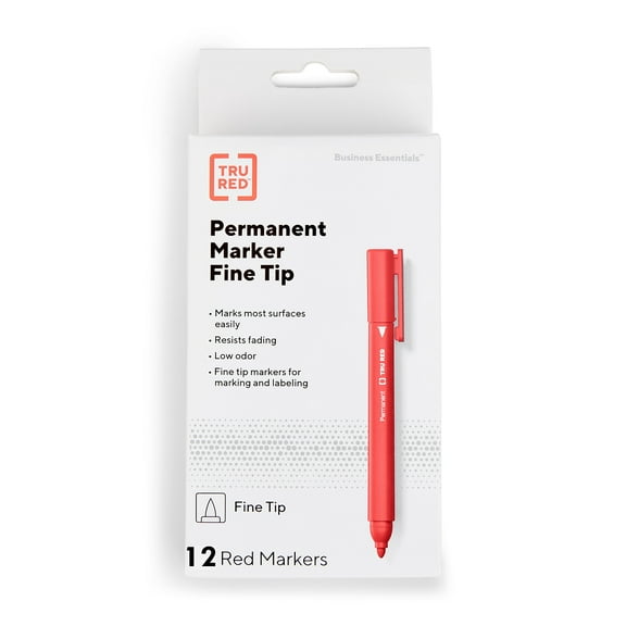 Staples TRU RED Pen Permanent Markers Fine Tip Red Dozen TR54539