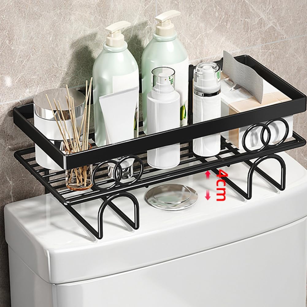 COZONY 13.4" Over The Toilet Storage Shelf, 1-Tier Bathroom Organizer with Adhesive No-Drill Installation, Space Saver for Small Bathrooms,Black
