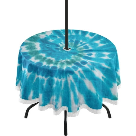 

SKYSONIC Round Tablecloth 60In Tie Dye Pattern Waterproof Table Cover with Umbrella Hole and Zipper Party Patio Table Covers for Indoor & Outdoor Backyard /BBQ/Picnic