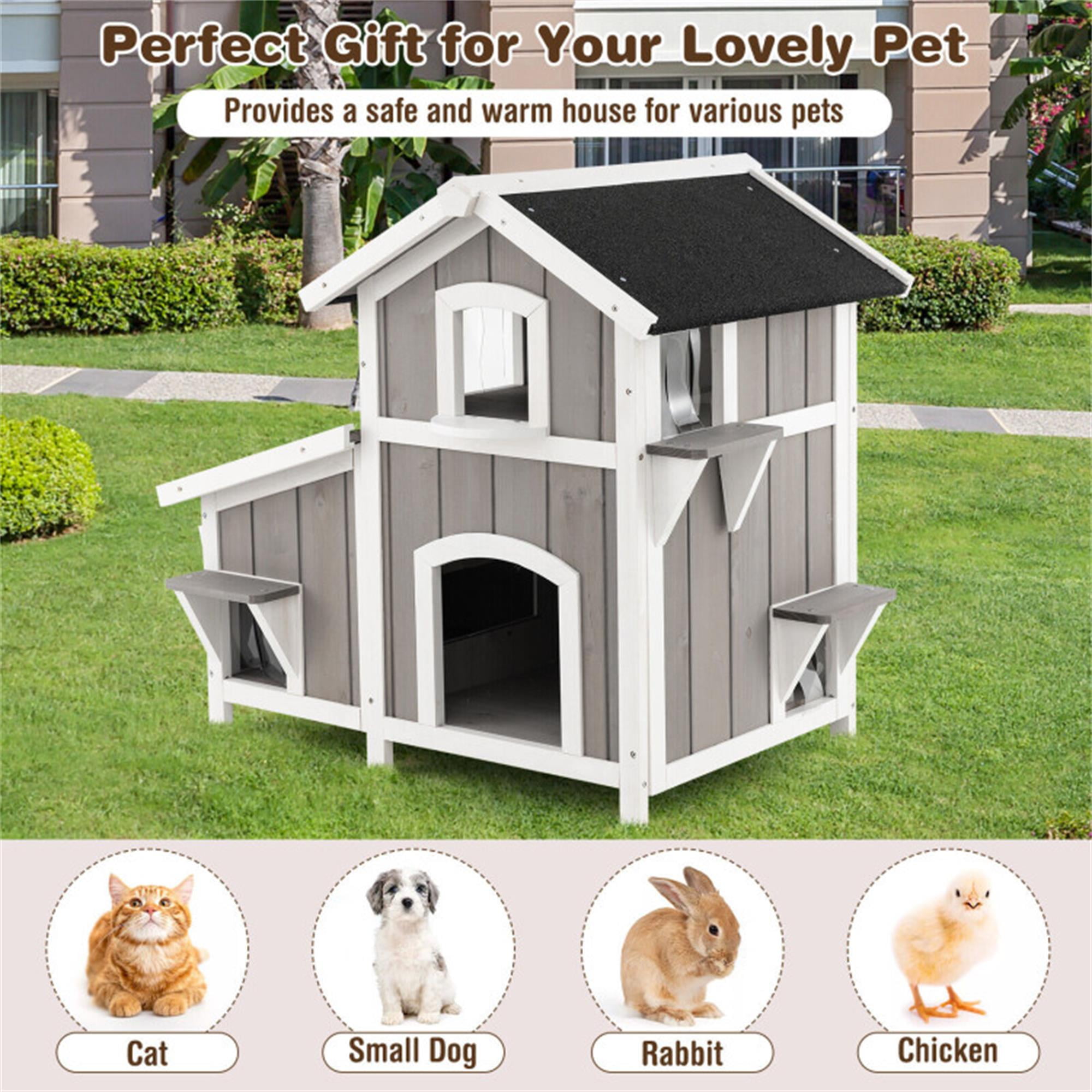 Pefilos 39" Outdoor Feral Cat House Indoor Kitty Shelter with Escape Door for Cats Insulated, Weatherproof Roof Cat Condo, Gray Pefilos 39" Outdoor Feral Cat House Indoor Kitty Shelter with Escape Door for Cats Insulated, Weatherproof Roof Cat Condo, Gray