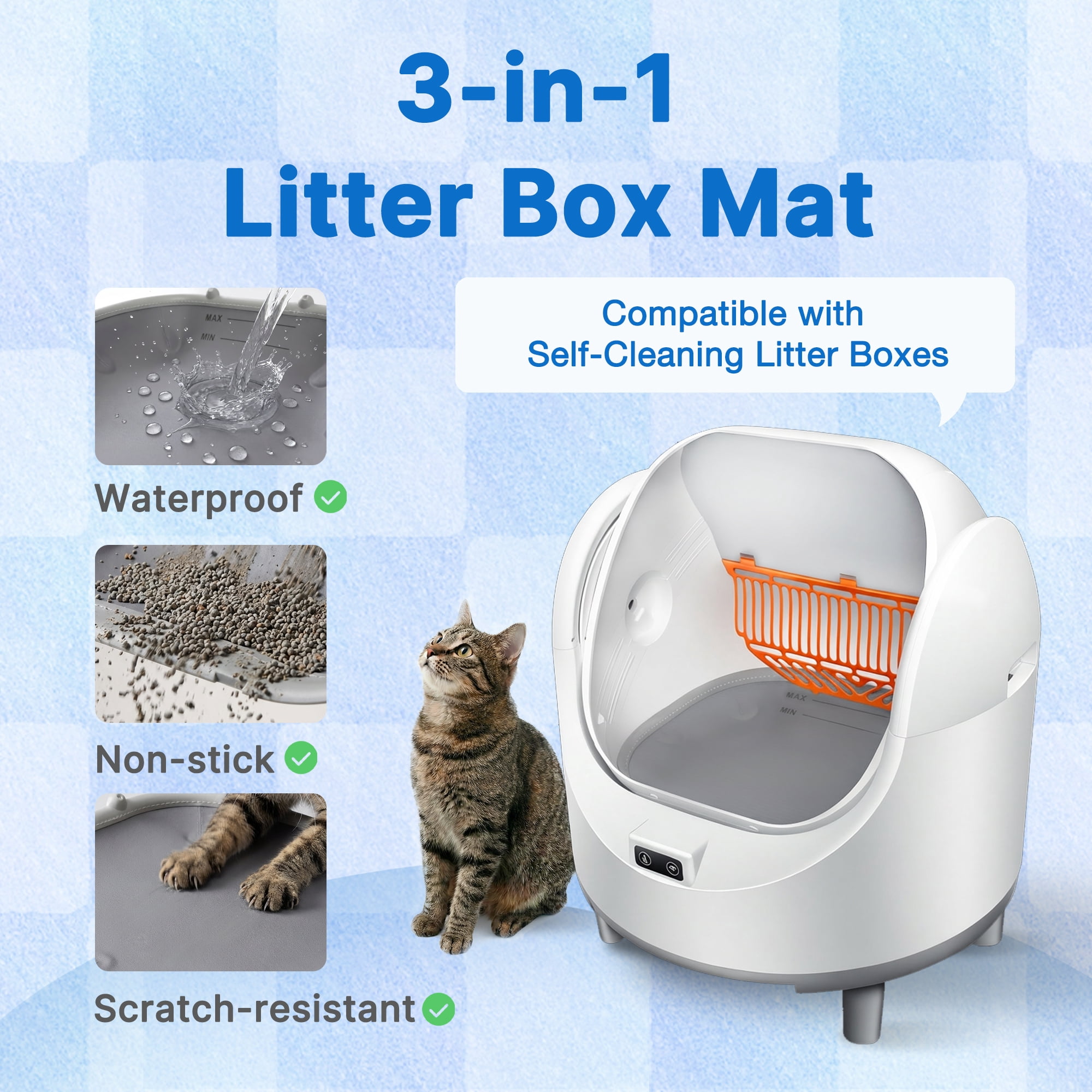 Aoruefar Replacement Cat Litter Pad for Automatic Litter Box, Waterproof Leakproof Litter Mat, Easy-Clean Non-Slip Liner
