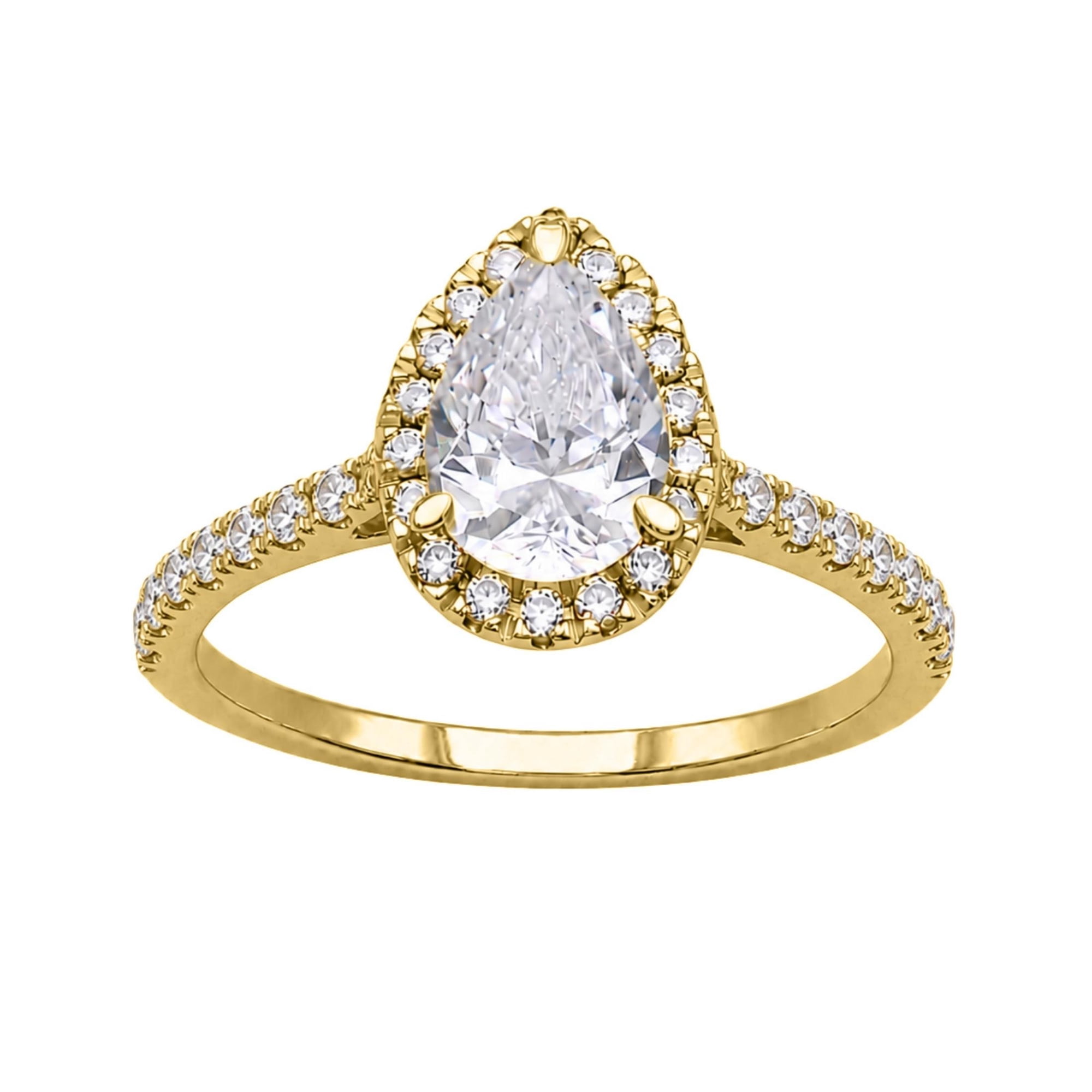 Diamonair Lab-Grown Diamond Halo Ring for Women | 14K Yellow Gold | Pear Cut | Prong Setting | F Color, VS+ Clarity | 3.50 Total Carat Weight