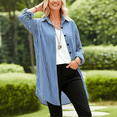 thumbnail image 2 of ZHENHONG Button Down Shirts for Women,New Striped Rolled Sleeve Button Up Shirt Casual Loose Full Sleeved Collared Cocoon Shirt,Blue Women Blouses, 2 of 5