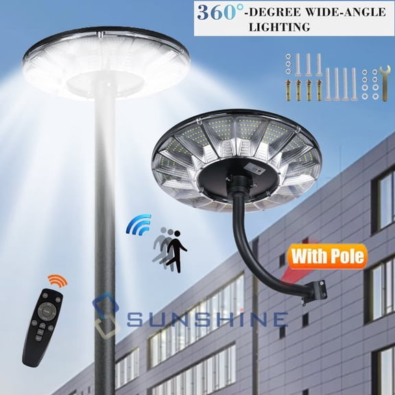11000W Round 360° Commercial Solar Street Lights LED Outdoor Dusk Dawn Lamp Pole