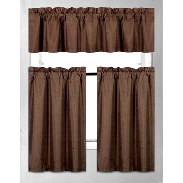K3 Set Kitchen Brown 3 Pieces 2 Panels 1 Valance Bathroom Window Curtain Blackout Drape Panel