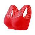 thumbnail image 2 of rygai Lady Bra Solid Color Wireless Lace See-through Hollow Out Push Up V Shape Back No Constraint Padded Brassiere Female Garment,Red,One Size, 2 of 8