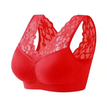 

PERZOE Lady Bra Lady Bra Solid Color Wireless Lace See-through Hollow Out Push Up V Shape Back No Constraint Padded Brassiere Female Garment