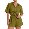 thumbnail image 2 of Short Sets for Women Short Sleeve Button Down Collared T Shirt and Shorts 2 Piece Matching Set Womens Lounge Set, 2 of 9