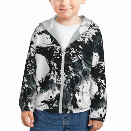 

Goofa Abstract Eagle Ink Printed Kids Zip-Up Hoodie Girls Boys UPF50+ Sun Protection Jacket Hooded Cooling Shirt-4 Years