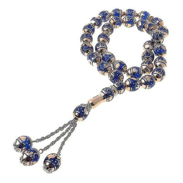 Muslim Prayer Beads Round Bead Tesbih Allah Rosary Islamic Tasbeeh Scriptures Tasby Worship Supplies--blue