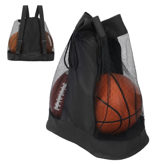 Threns Large Mesh Ball Bag, Heavy Duty Drawstring Storage Bag for Soccer Basketball Volleyball Football, Sports Equipment Sack Net Bags with Shoulder Strap and Pocket for Coaches